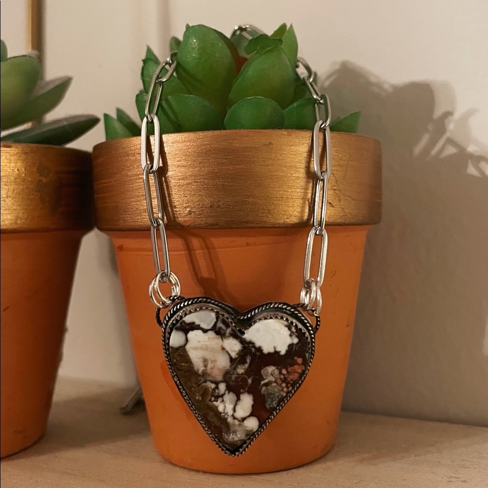 Heart Shaped Wild Horse Stone & 925 Necklace